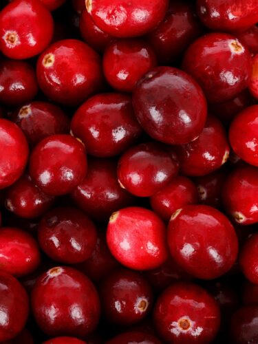 close up image of ripe, red cranberries