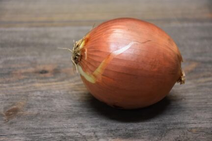 closeup picture of a whole, yellow onion