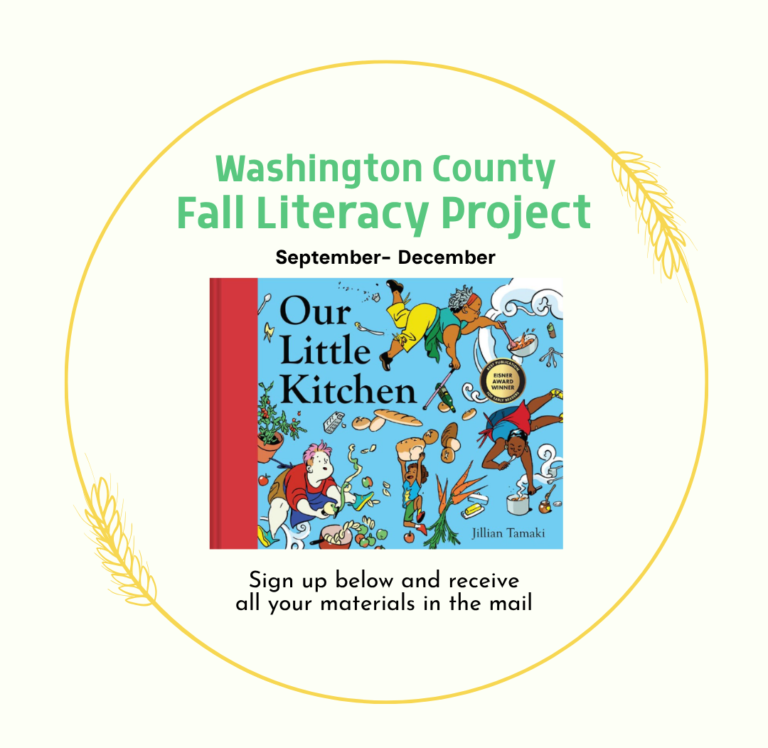 Fall literacy project graphic displaying Our Little Kitchen book